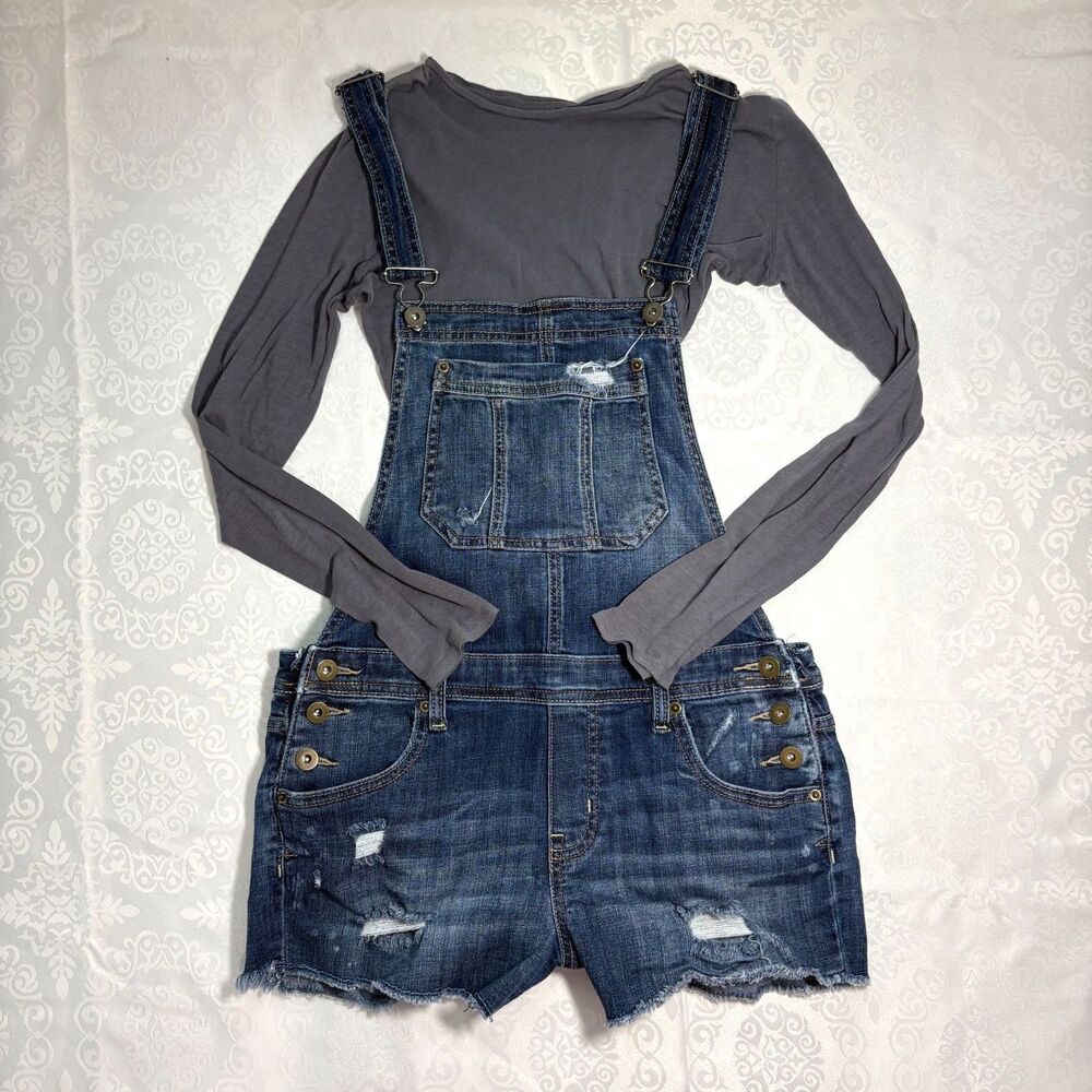 Aeropostale x Bethany Mota Overalls Shorts Denim 2000s Dark Wash Distressed S